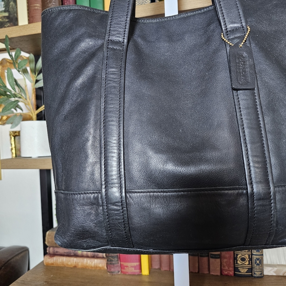 Vintage 90s Y2k Coach soft black leather market tote handbag 9401 - Picture 5 of 15